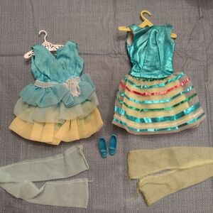 Mattel Teal and Yellow Doll Dresses with Blue Shoes
